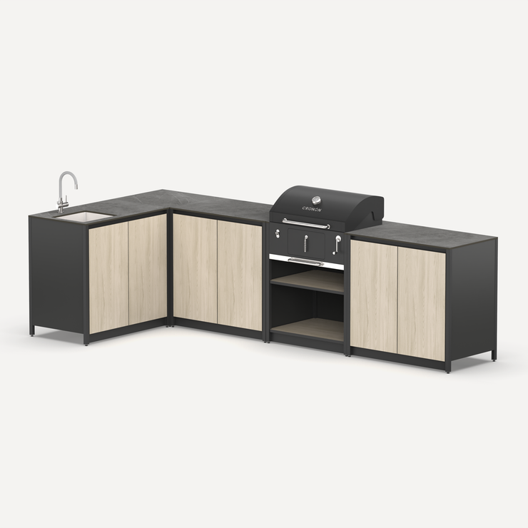 Угловой мангальный комплекс Lounge M-115SB, 3.2x1.5 м, дуб сонома/черный мрамор