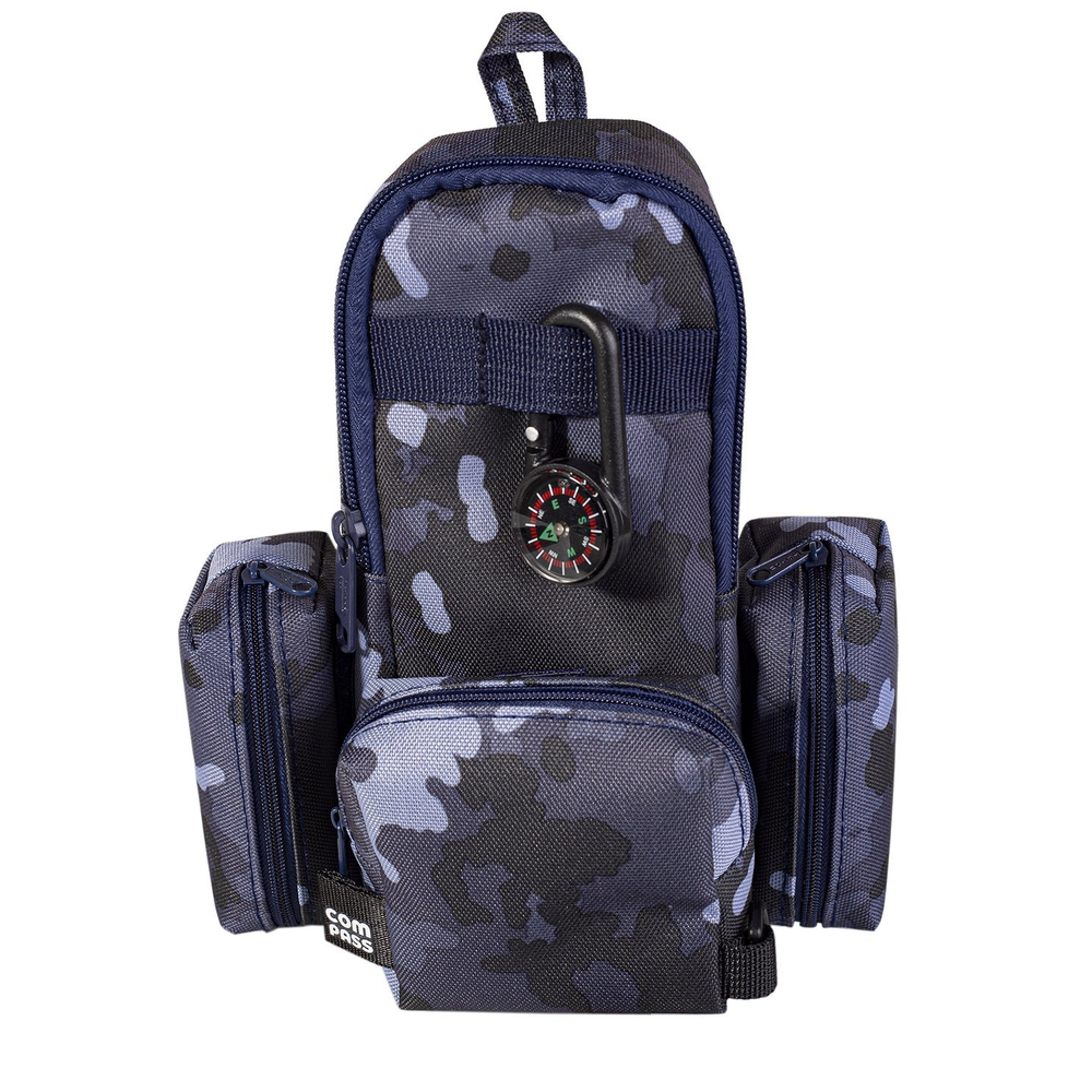 Пенал - косметичка Alingar, ткань, молния, три кошелька-кармана, брелок-компас, 210 х 170 х 40 мм, "Compass", ассорти комуфляж