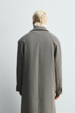 ZARA ПАЛЬТО ИЗ РЕЛЬЕФНОЙ ТКАНИ В КЛЕТКУ LIMITED EDITION, БЕЛЫЙ/ЧЕРНЫЙ
