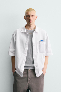 ZARA КУРТКА-РУБАШКА С ВЫШИВКОЙ, БЕЛЫЙ