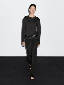 Massimo Dutti Футболка из 100% хлопка с длинным рукавом, черный