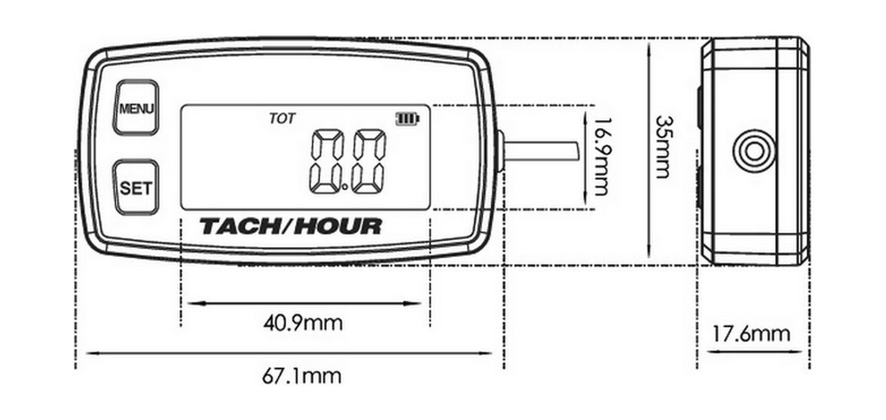 Тахометр цифровой со счет.моточас, смен.батарея