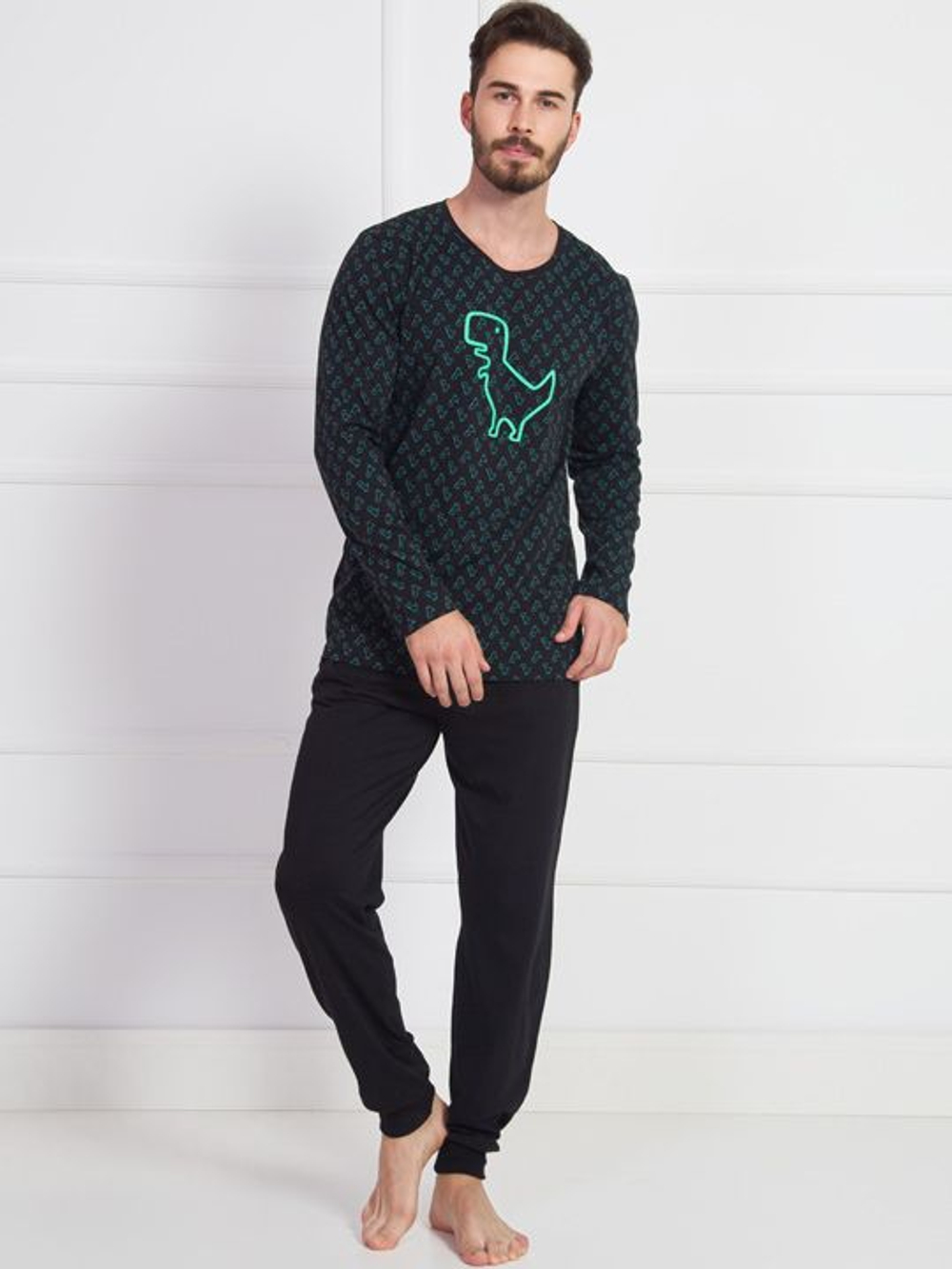 Мужская пижама с динозавром (Размер: XL) (Цвет: черный)