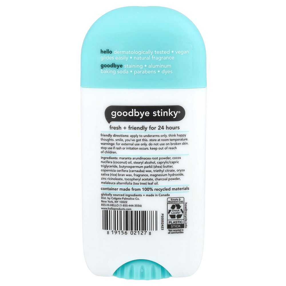 Hello, 24-часовой дезодорант с древесным углем, Clean + Fresh, 73 г (2,6 унции)