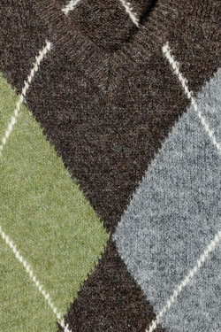 ZARA СВИТЕР С УЗОРОМ «РОМБЫ», КОРИЧНЕВЫЙ/ЗЕЛЕНЫЙ