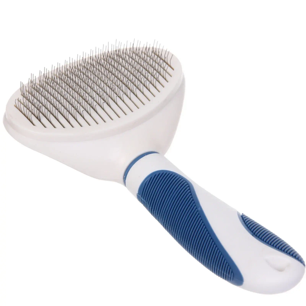 Расческа - пуходёрка для животных «ЛАПУСИКИ», коллекция БРО, прорезиненная ручка, цвет белый/голубой, 11.5*21.5см (блистер)