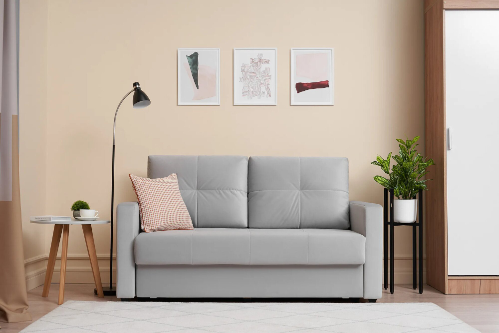 Диван Отто, шагающая еврокнижка, велюр, серый