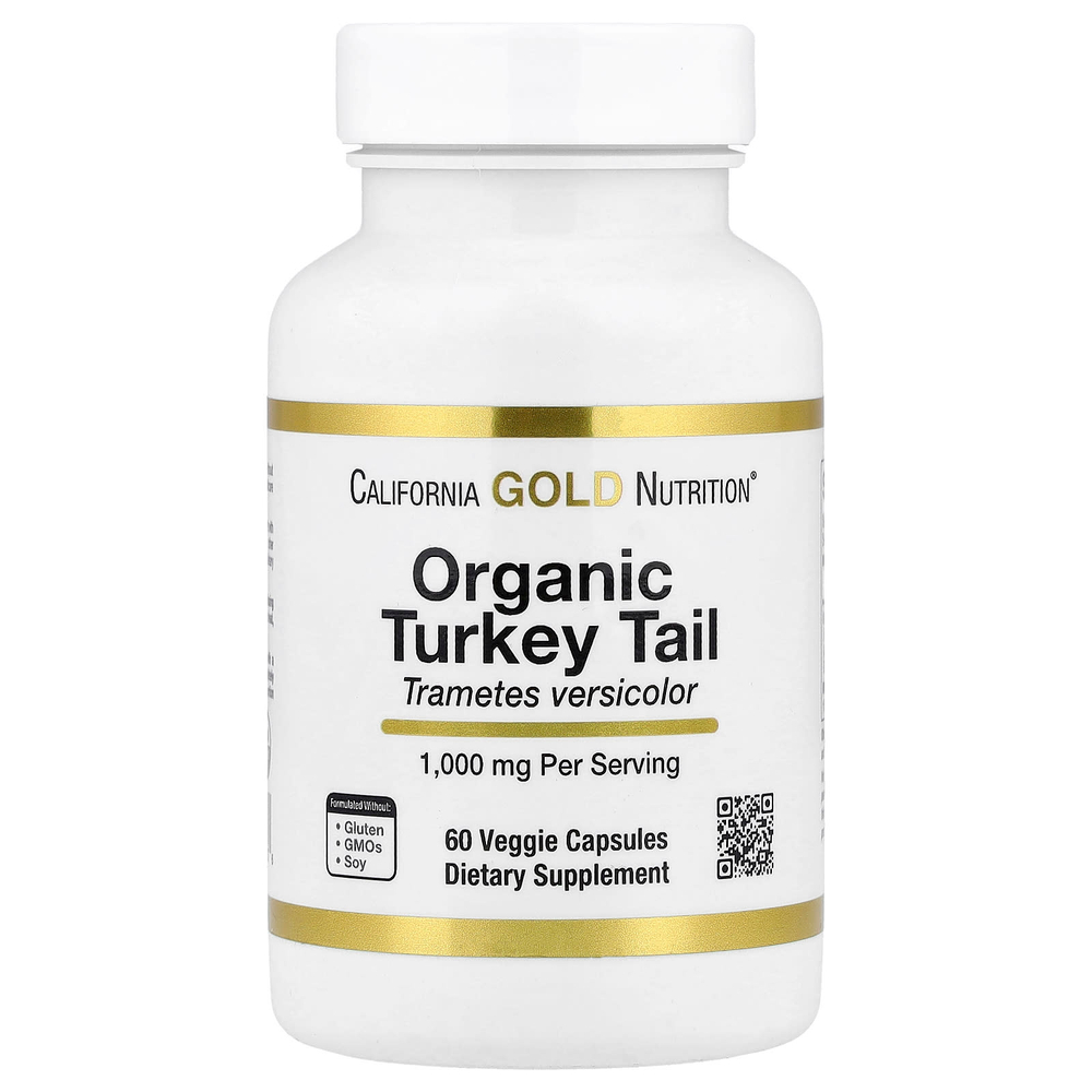 California Gold Nutrition, органический гриб трутовик разноцветный, 60 растительных капсул (0,5 г в 1 капсуле)