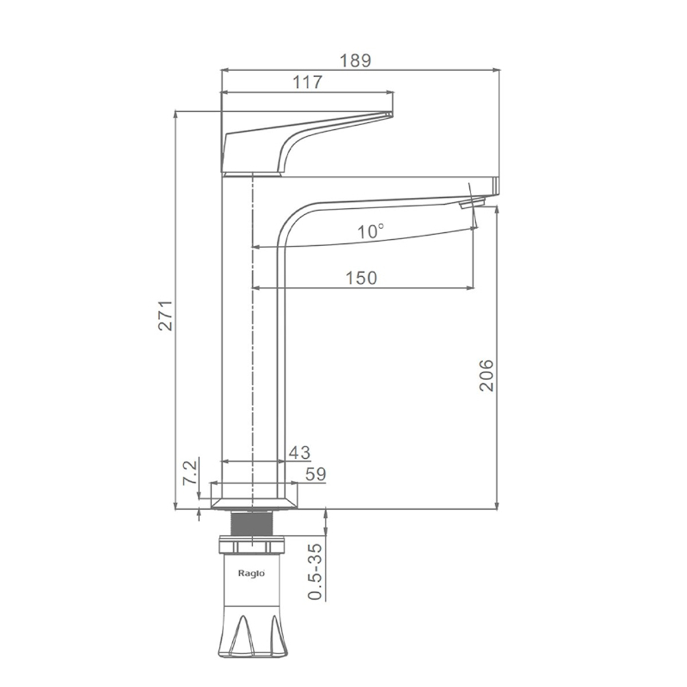 Смеситель для раковины высокий Raglo R07.15.09, графит
