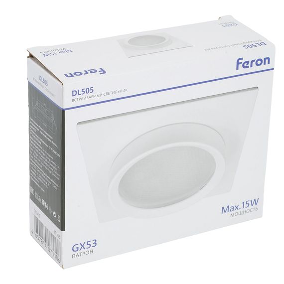 Светильник встраиваемый Feron DL505 потолочный GX53 белый квадрат IP44 51103