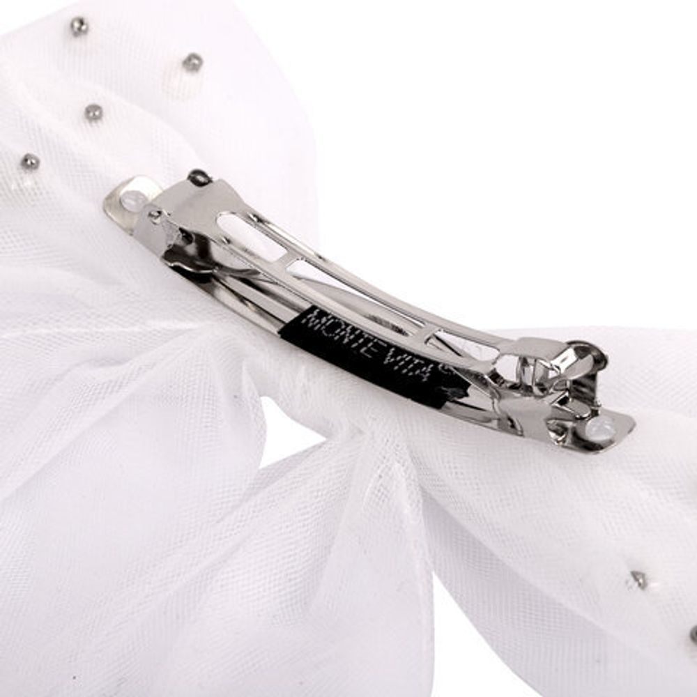 Заколка для волос 16х14 см, баретте с бантом и бусинами, белый, MONTE VITA, 457120