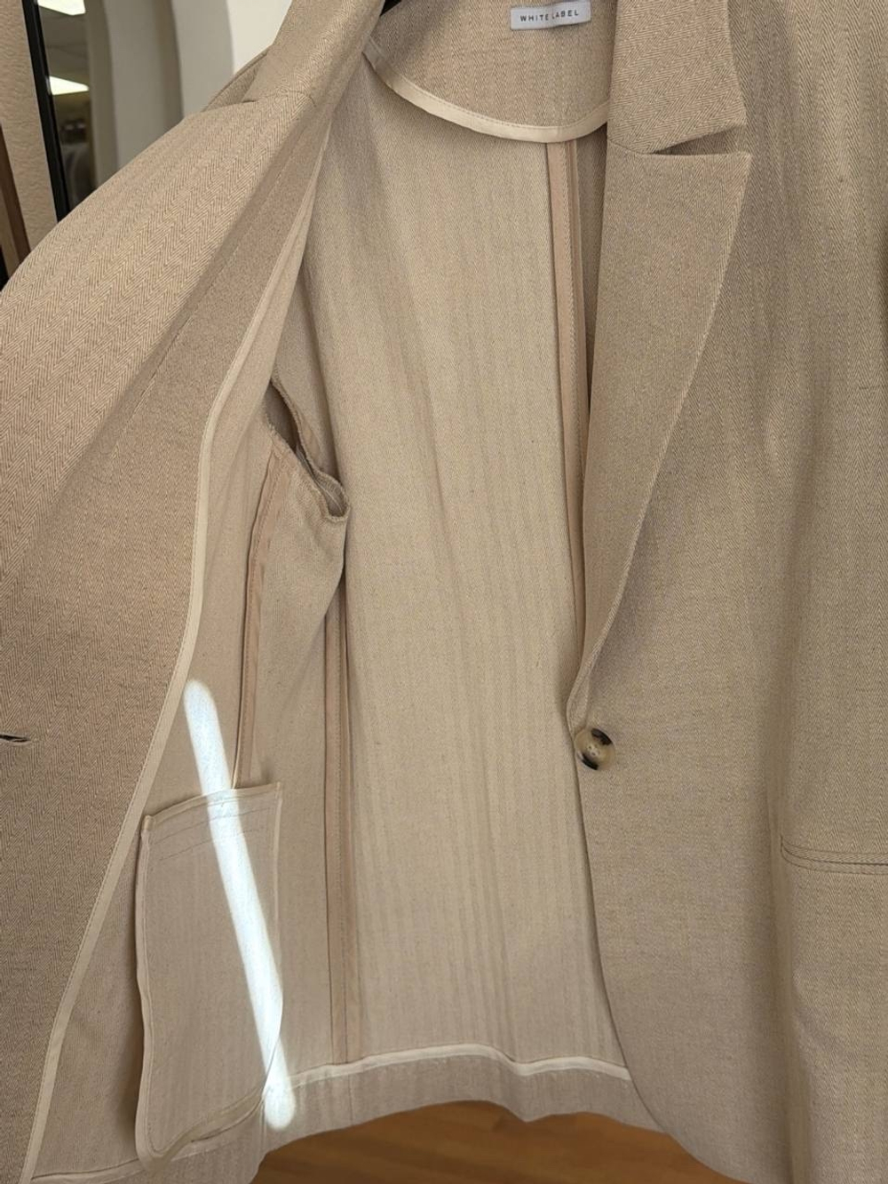 Пиджак Классический из хлопка и льна. Цвет бежевый. Размер 46. Тестовая ткань (смотрите описание).№45