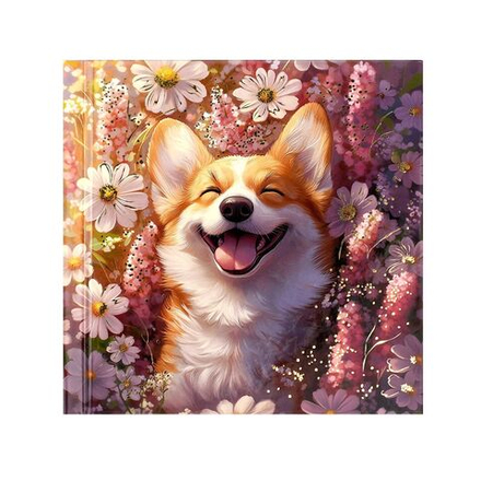 Блокнот 105*105мм 7БЦ 48л "Корги с ромашками" кл., глянц.лам., тисн.фольгой