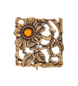 AM-3520 Брошь «Цветок Квадрат» (латунь, янтарь)