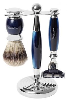 НАБОР КИСТЬ ДЛЯ БРИТЬЯ СТАНОК С ЛЕЗВИЕМ MACH3 ГОЛУБОЙ ОПАЛ T&H