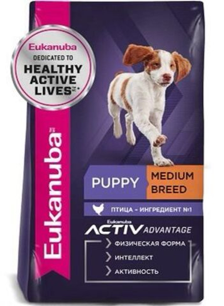 Сухой корм Eukanuba Puppy Medium Breed &lt;12 months для щенков средних пород с птицей 15 кг
