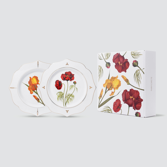 Набор из 2 фигурных блюд Farforite «Ирис и мак / Botanicum» 28 см в подарочной коробке