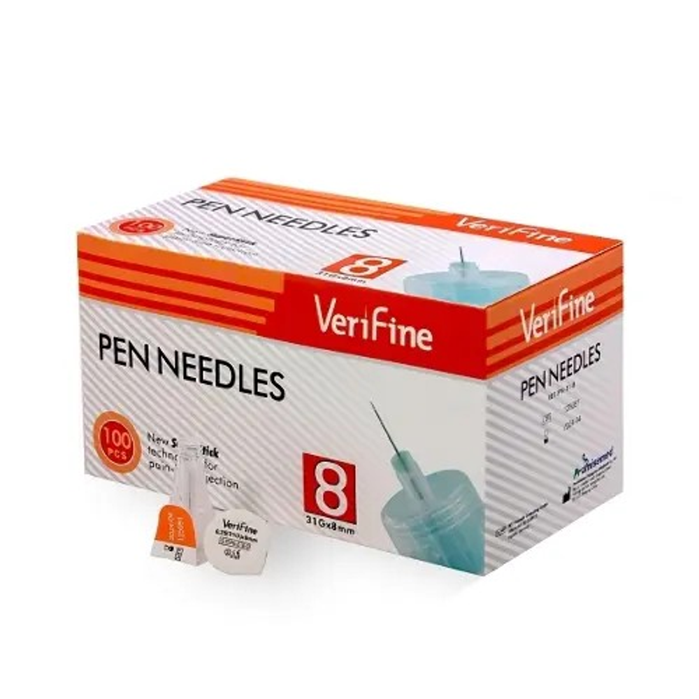 Иглы Verifine для инсулиновых шприц-ручек 0,25 мм (31G) × 8 мм, 100 шт.