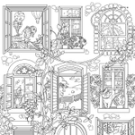 A floral journey of a cat seeking the joyful bell. Coloring Book