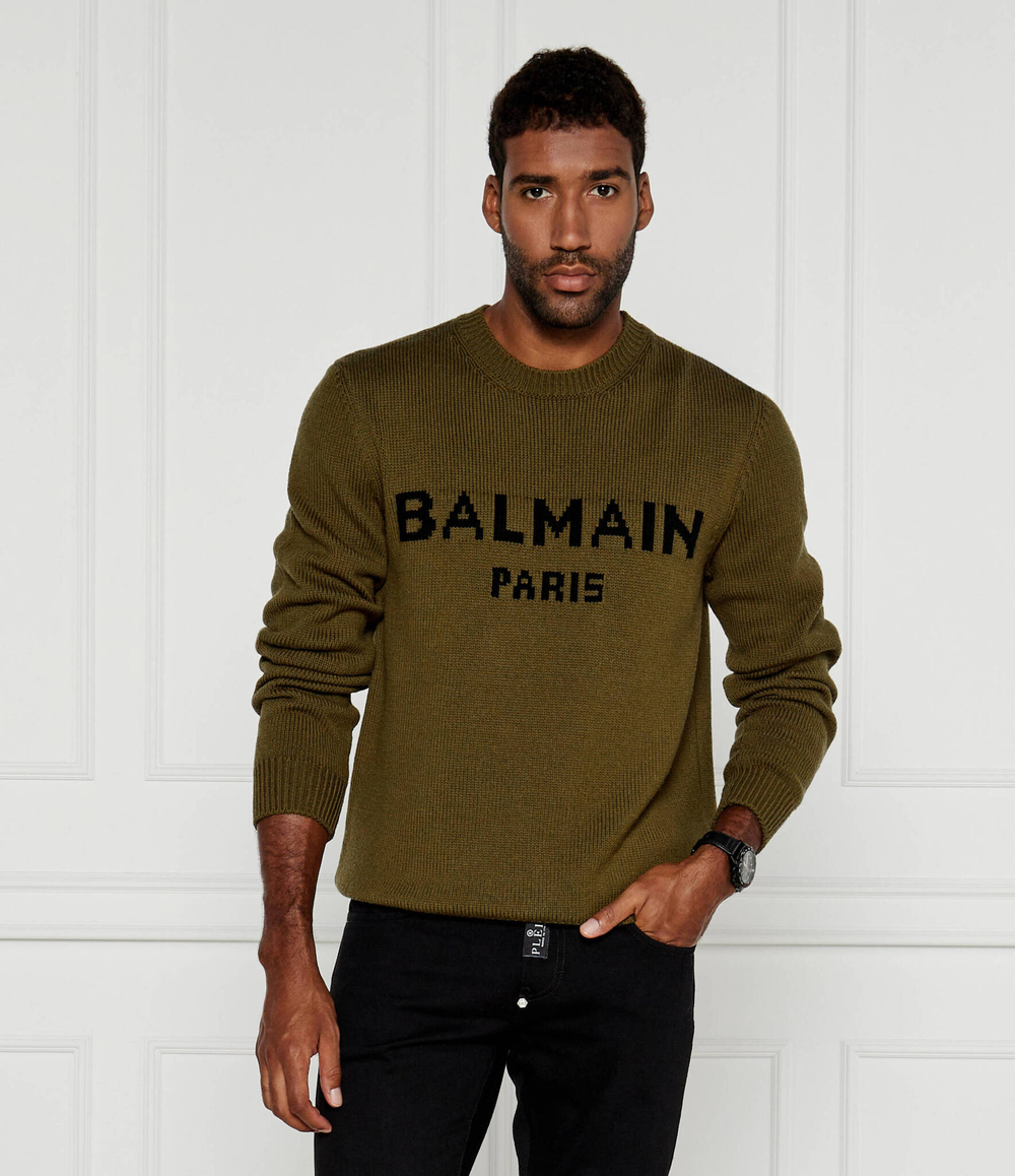 Хлопковый свитер Balmain - оливковый(DH1KD000 KG97)