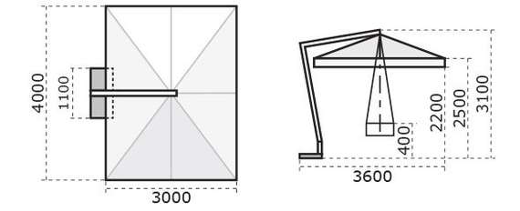 Зонт профессиональный Napoli Braccio 3х4 м, антрацит, слоновая кость