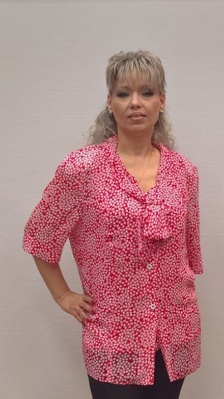 Красно-белый блузон летний с "галстуком"-бантом