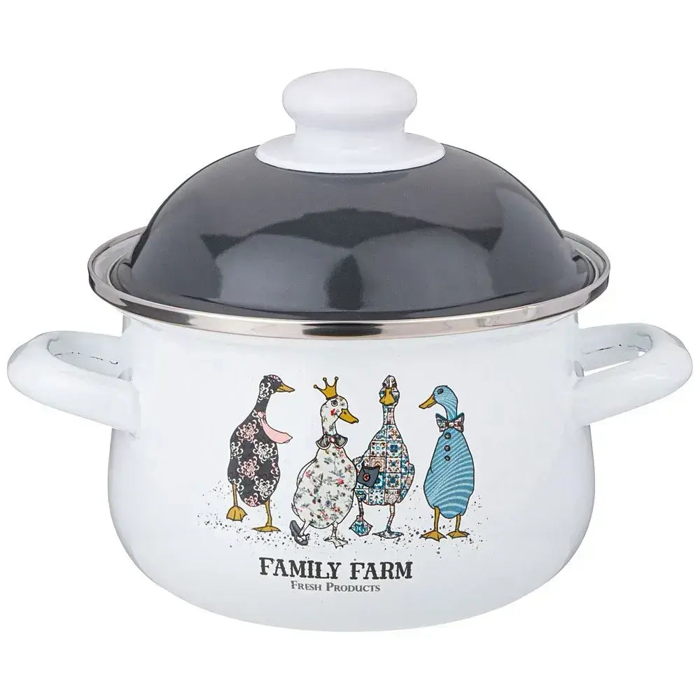 Кастрюля agness эмалированная с эмал.крышкой серия family farm, 1.5 л, 16*10 см