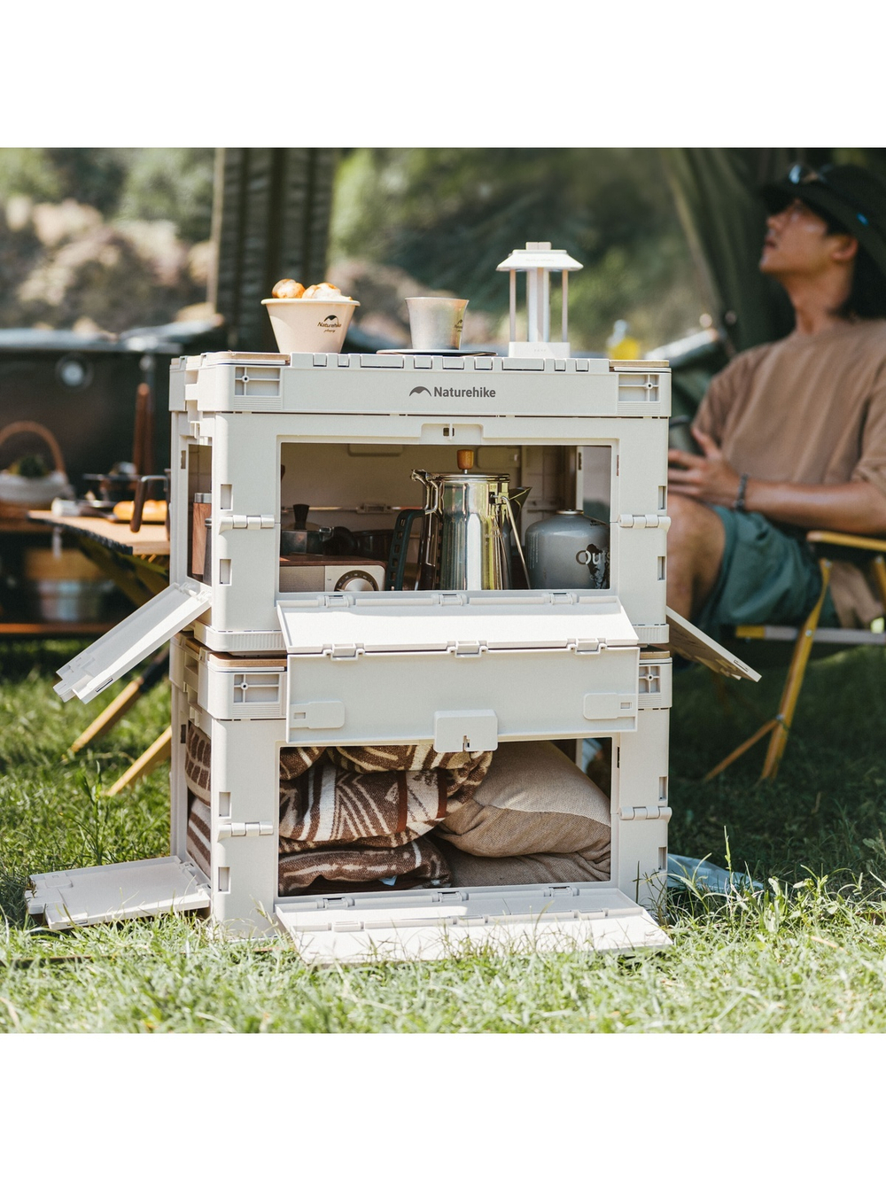 Ящик туристический Naturehike 52 л, трансформер, со столешницей, бежевый