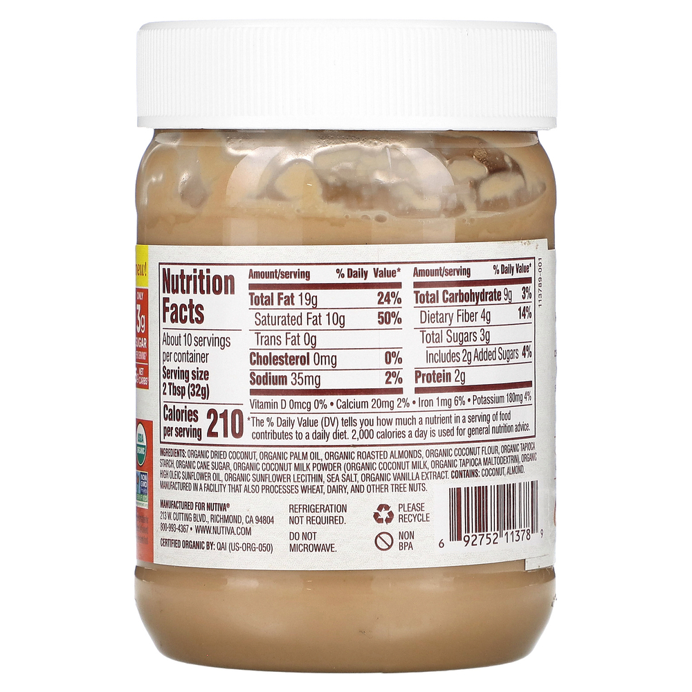Nutiva, Органический спред с миндалем и кокосом, 326 г (11,5 унции)