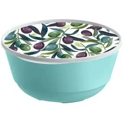 Миска пластиковая 1л с крышкой «Bergamo» с декором (зеленый)