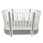 Детская кроватка ESENIA 2 с мягкой вставкой велюр (поперечный маятник, съемная стенка, колеса)