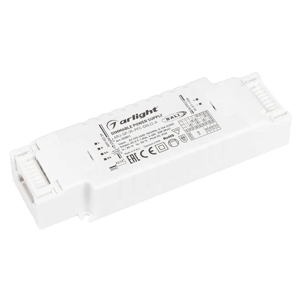 Блок питания ARJ-SP-35-PFC-DALI2-A (35W, 3-40V, 0.7-1.05 A) (Arlight, IP20 Пластик, 5 лет) 033811