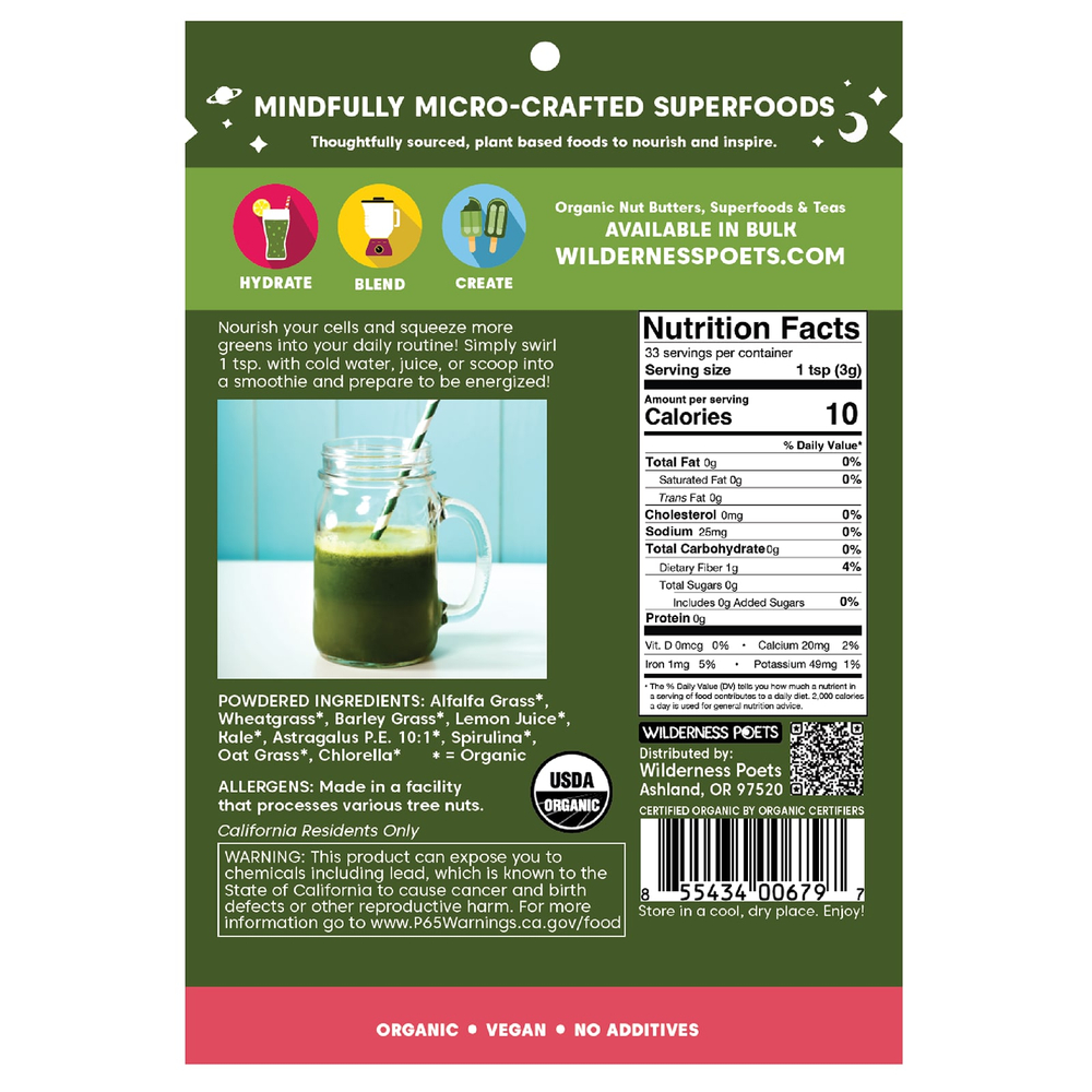 Wilderness Poets, Подщелачивающая зелень, 99 г (3,5 унции)