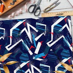 Ткань шифон зимняя графика на тёмно-синем фоне