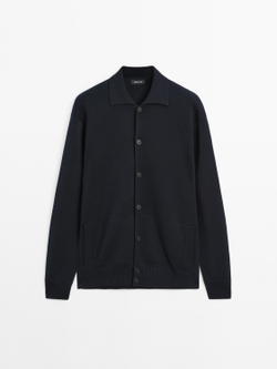 Massimo Dutti Вязаный кардиган из хлопка на пуговицах, темно-синий