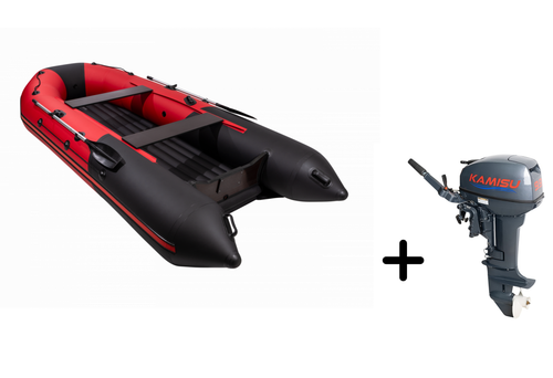 Таймень NX 4000 НДНД PRO красный/черный + KAMISU T 9.9 BMS (комплект лодка + мотор)