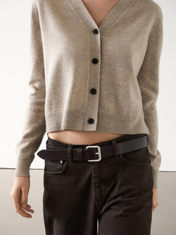 Massimo Dutti Кардиган из шерсти и кашемира с V-образным вырезом, кротово-коричневый