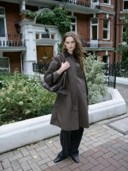 Massimo Dutti Длинная парка с вощеным покрытием и вельветовыми деталями, коричневый