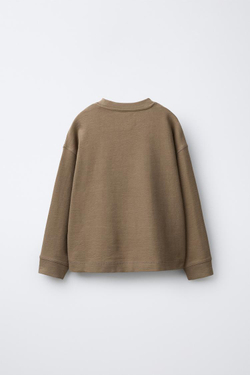 ZARA ФУТБОЛКА ИЗ РЕЛЬЕФНОЙ ТКАНИ, СЕРОВАТО-КОРИЧНЕВЫЙ