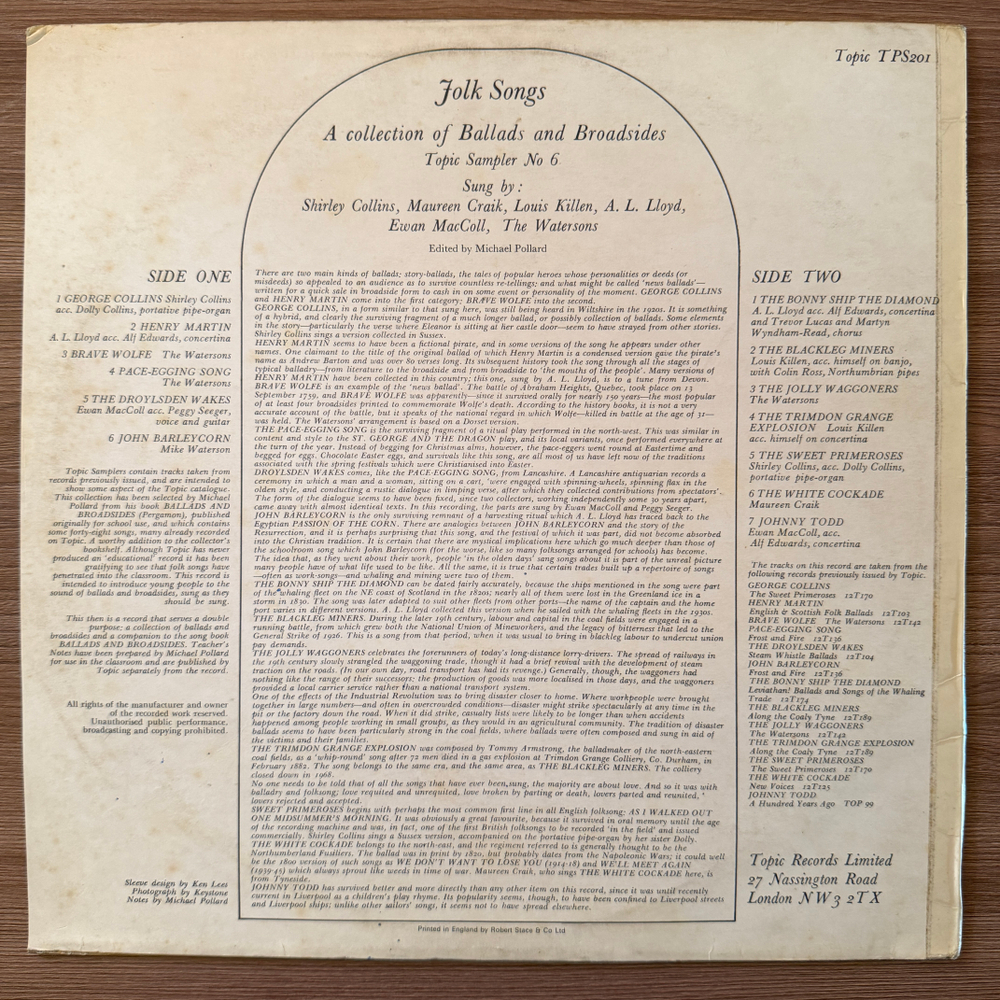 Сборник Folk Songs - A Collection Of Ballads And Broadsides (Англия 1970г.)Т