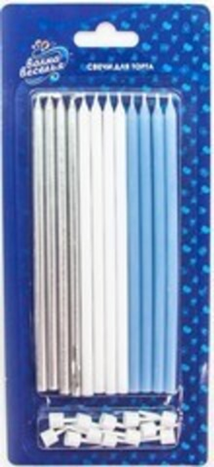 Свечи Голубой микс Металлик 14,5 см 12 шт.