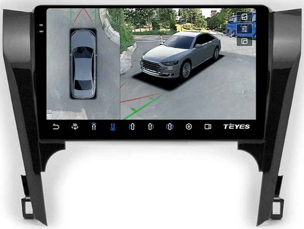 Магнитола Toyota Camry 50 2011-2014 (рамка черная глянцевая 10) - Teyes CC3-2K-360 на Android 10, 2K QLED, 6Гб+128Гб, CarPlay, 4G SIM-слот, 4 камеры в комплекте