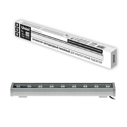 ULF-L52-9W/RGB/L50 DC24V IP65 SILVER Прожектор светодиодный линейный, 500мм. RGB. DC24V. Алюминий. TM Uniel