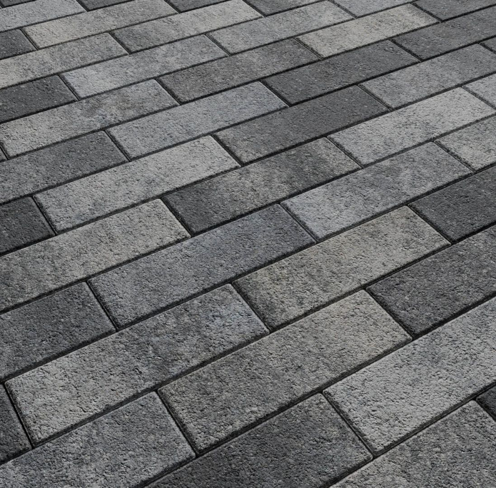 Тротуарная плитка ПРЯМОУГОЛЬНИК 300х100 мм - Листопад гранит Антрацит