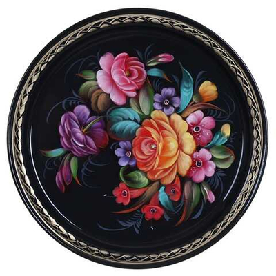 Жостовский поднос декоративный, размер 22 см (A5), металлический