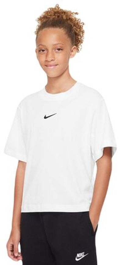 Футболка для девочки теннисная Nike Kids Sportswear Essential Boxy T-Shirt - white/black