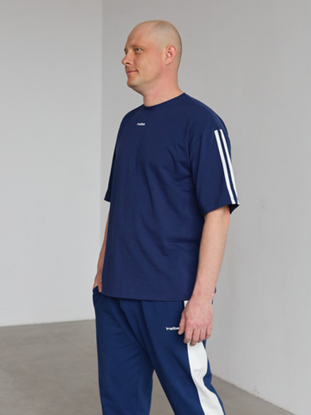 Футболка овер unisex с лампасом, индиго