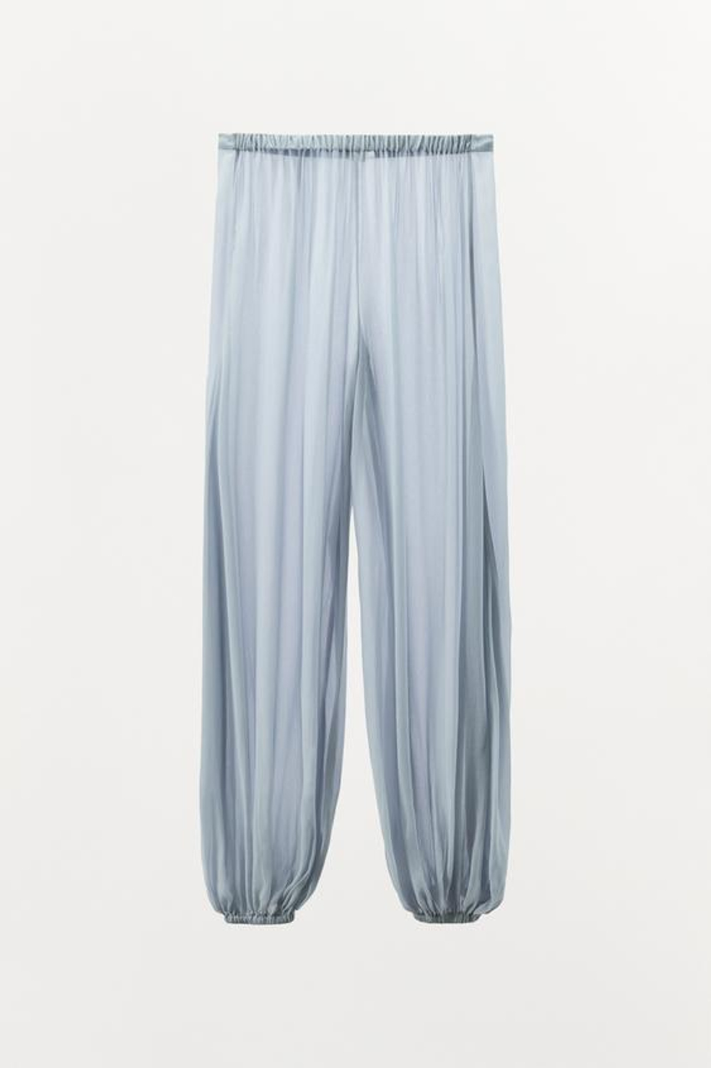 ZARA ПОЛУПРОЗРАЧНЫЕ БРЮКИ СО СБОРКАМИ, СИНИЙ