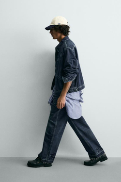 ZARA Х FORD ДЖИНСЫ RELAXED FIT С НАШИВКОЙ, СИНИЙ