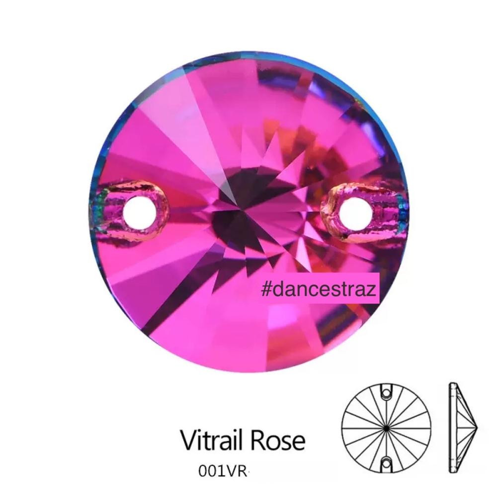Стразы пришивные, Rivoli, Vitral Rose, 001VR, 12mm, (40 ea/pkg), 5A+best, (F2)